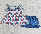 4th of July Girls Popsicle Tie Tunic Shorts Sets